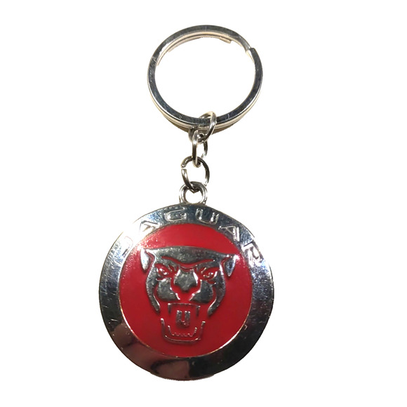 Jaguar Keychain Red Silver Tone Older Used Scratched Auto Car Transportation - Picture 1 of 4